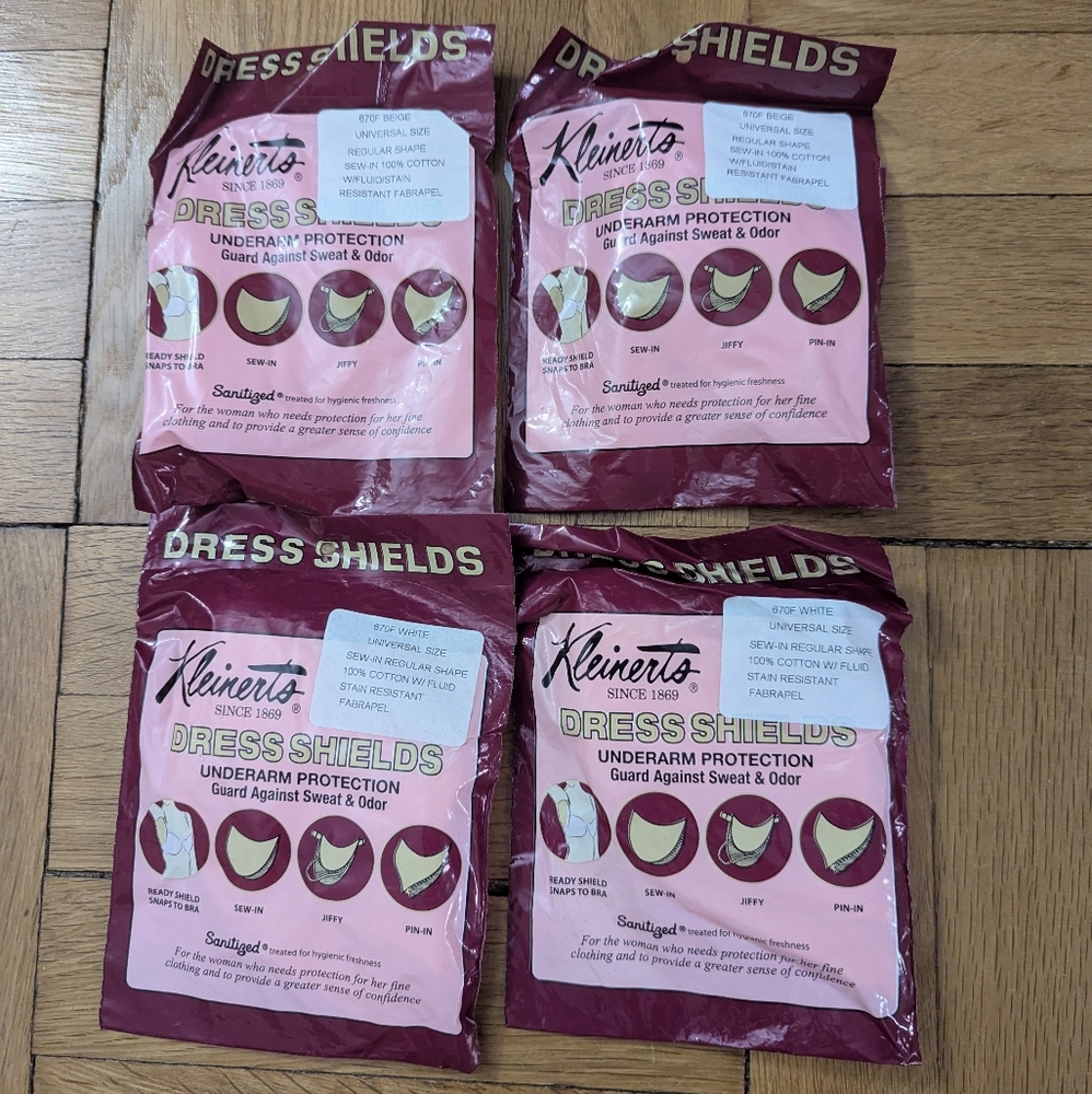 Dress Shields - Kleinherts brand - 2 pairs white, 2 pairs beige